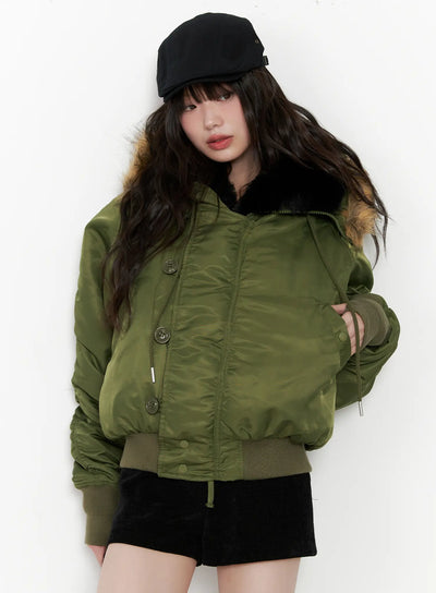 faux-fur-lined-bomber-jacket-cn510 / Dark green