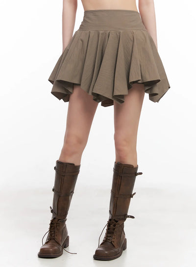 asymmetric-ruffle-mini-skirt-cu510 / Dark green