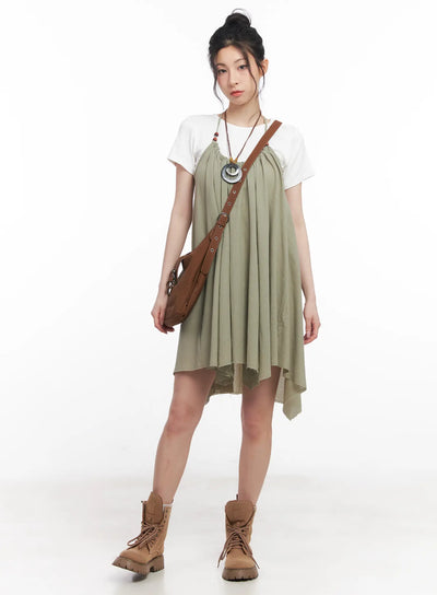 flared-halter-neck-mini-dress-cu511 / Dark green