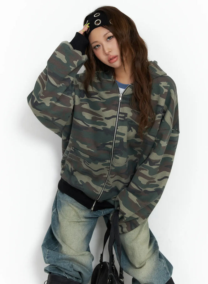 oversized-camo-zip-up-hoodie-cf512 / Dark green