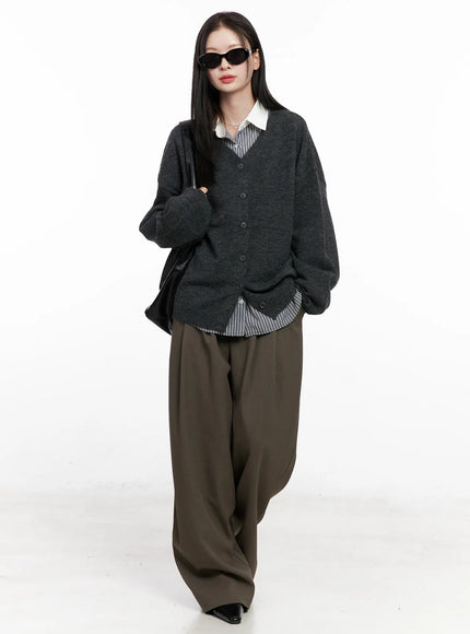 oversized-pintuck-trousers-cn504 / Dark green