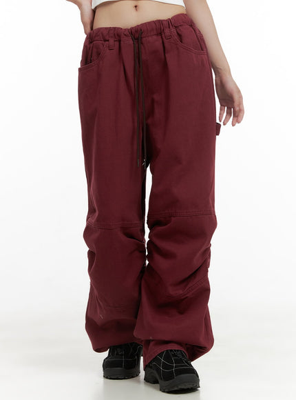 shirred-cotton-banded-pants-unisex-cg420 / Dark red