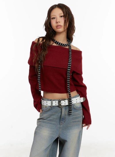 cozy-off-shoulder-long-sleeve-knit-top-cd517 / Dark red