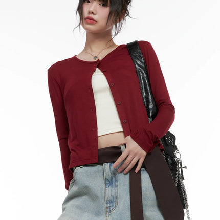 everyday-long-sleeve-cardigan-cg519 / Dark red