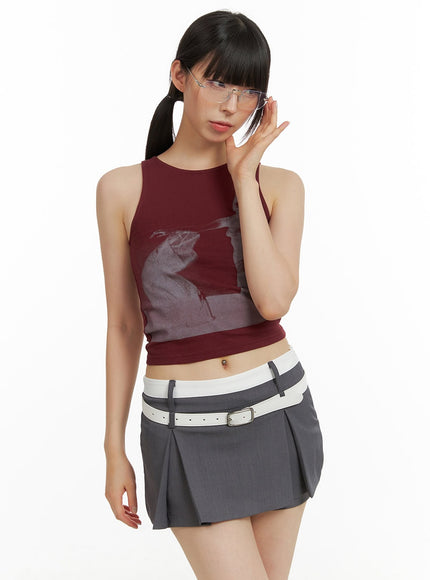 graphic-round-neck-tank-top-cu425 / Dark red