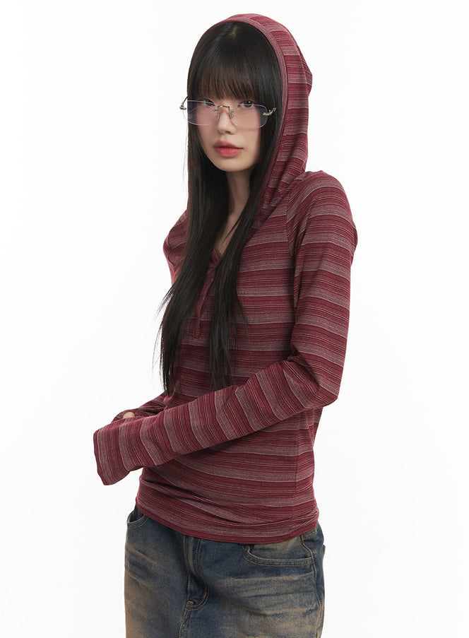 Striped Buttoned Slim-Fit Hoodie CF519