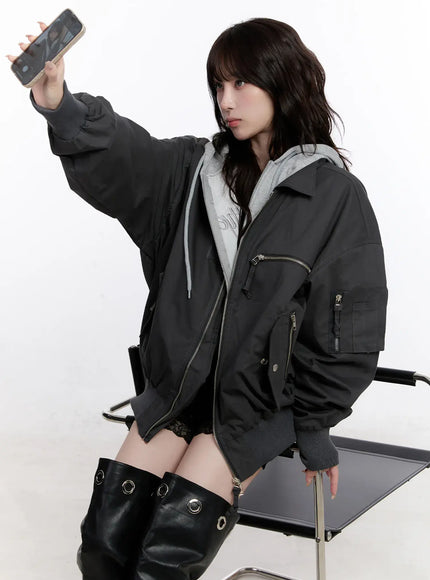 Oversized Zip-Up Bomber Jacket CS530