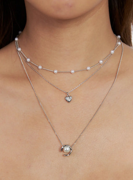 Multi-Strand Faux-Pearl Detail Layered Necklace IN510