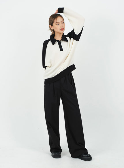 Mid-rise Wide Banded Cotton Pants CA08