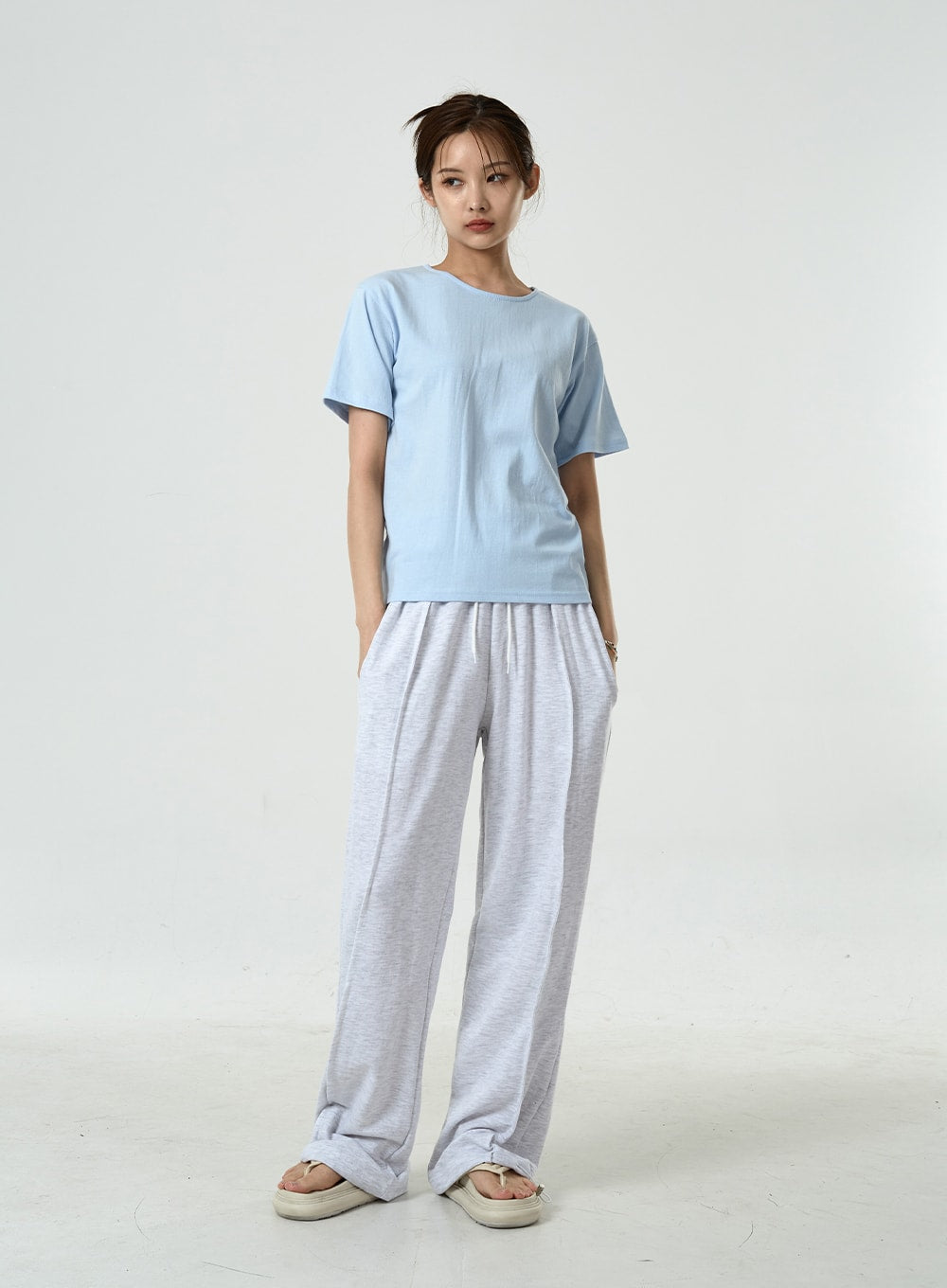 Pin-tuck Wide Leg Sweat Pants CU7
