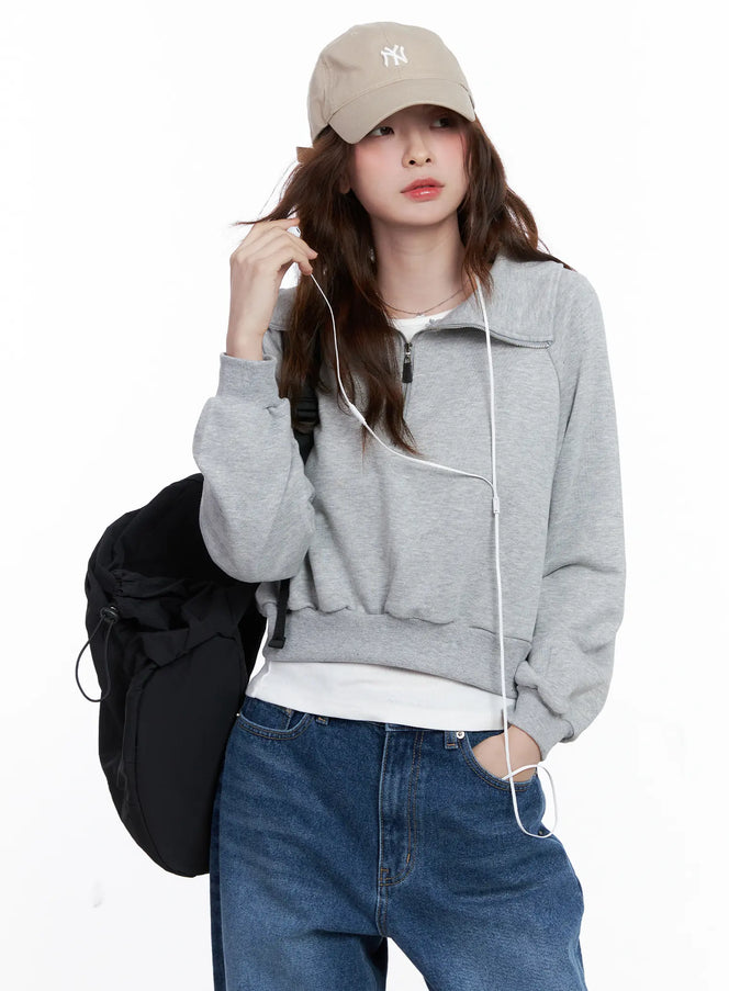collar-solid-half-zip-sweatshirt-cg520 / Gray
