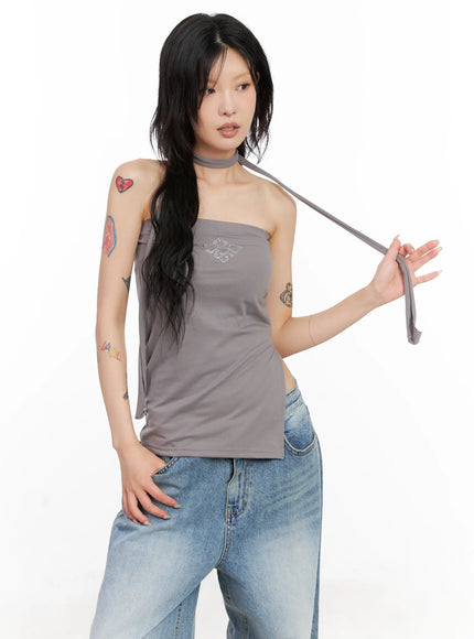 studded-tube-top-scarf-set-cl528 / Gray