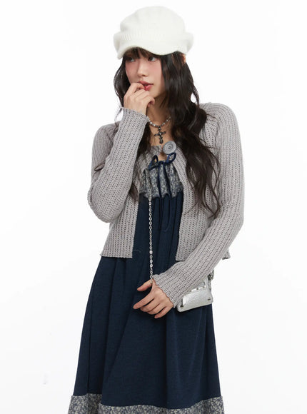 one-button-knit-cardigan-cd531 / Gray