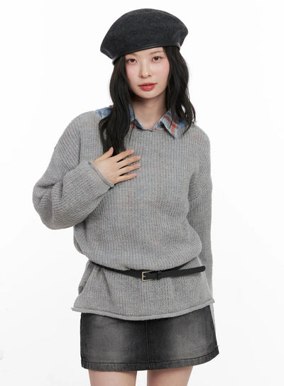 oversized-boat-neck-knit-sweater-cn504 / Gray
