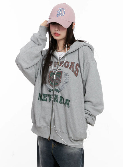 vegas-graphic-zip-up-hoodie / Gray