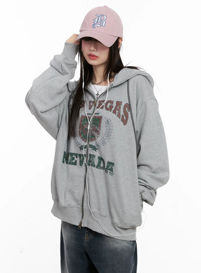 vegas-graphic-zip-up-hoodie / Gray