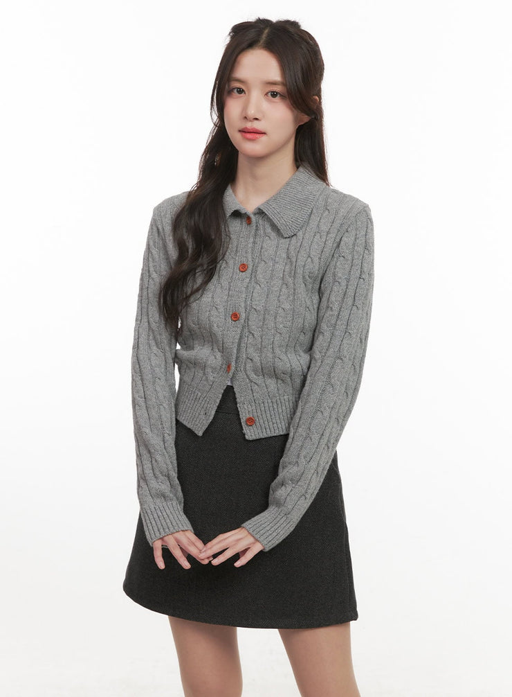 cable-knit-collared-buttoned-cardigan-cj514 / Gray