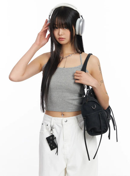 ribbed-tie-halter-neck-top-cf504 / Gray