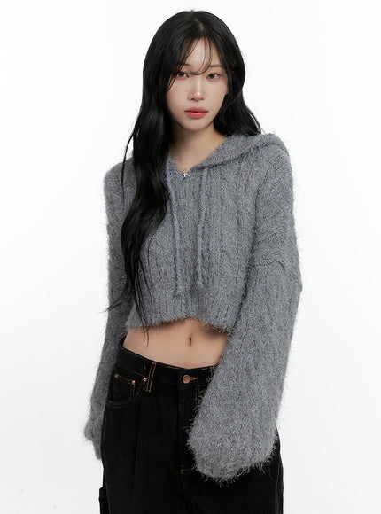 cable-knit-zip-up-hooded-cardigan-cn407 / Gray