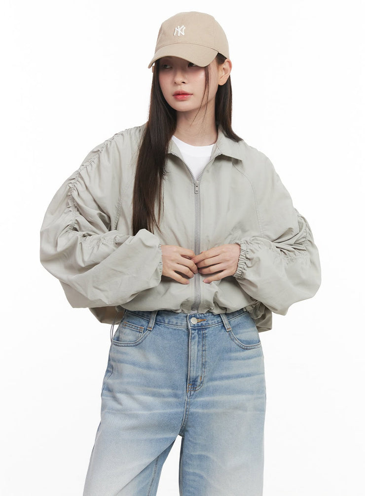 Shirred Crop Windbreaker Jacket CM511