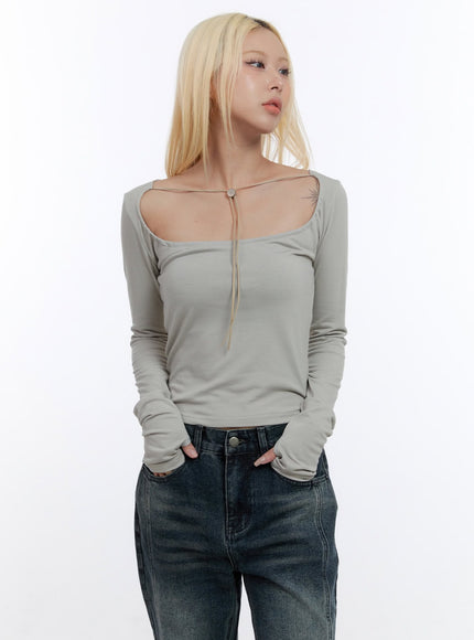 string-square-hand-warmer-sleeve-top-co419 / Gray