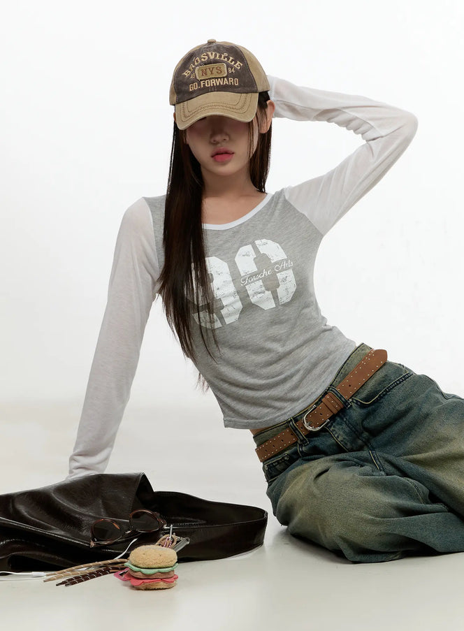 two-tone-long-sleeve-top-cl531 / Gray