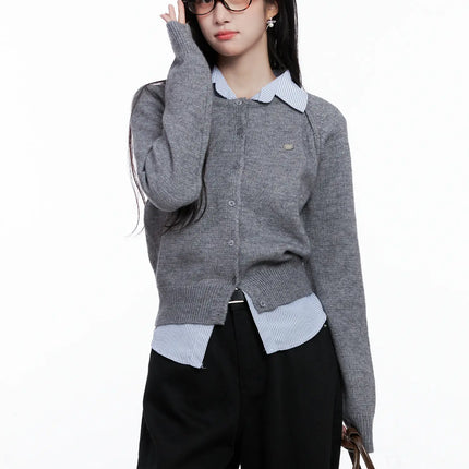 button-up-crewneck-cardigan-cs523 / Gray