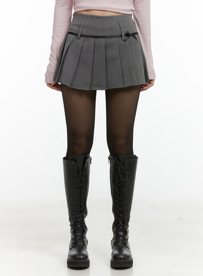 ribbon-pleated-mini-skirt-co417 / Gray