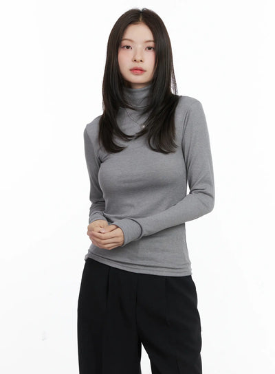 slim-fit-ribbed-turtleneck-long-sleeve-top-cn518 / Gray
