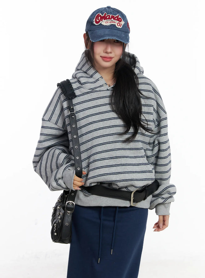 oversized-striped-winter-hoodie-cj515 / Gray