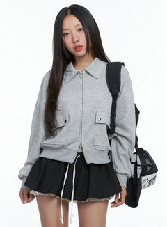 collared-pocket-zip-up-jacket / Gray