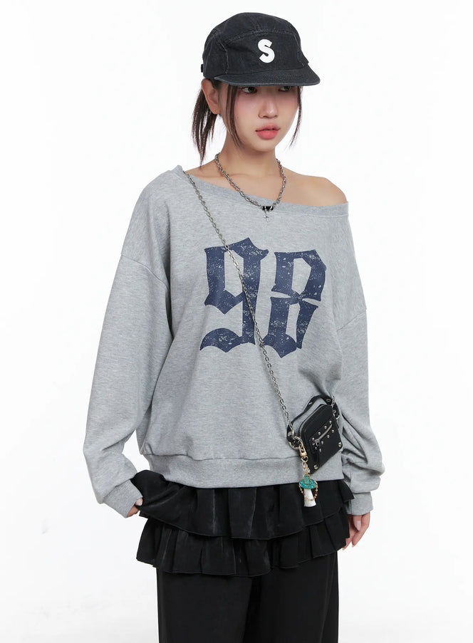 98-graphic-off-shoulder-sweatshirt-cs502 / Gray
