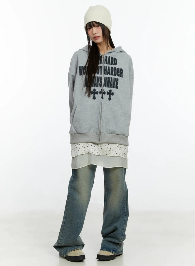 graphic-zip-up-hoodie-cf510 / Gray