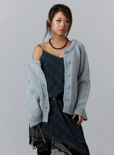 oversized-two-way-buttoned-cardigan-cf511 / Gray