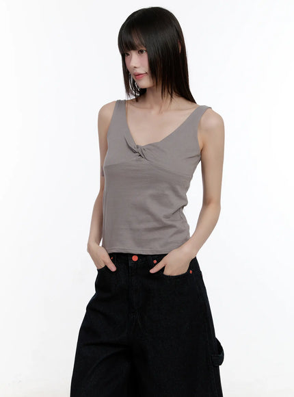 twist-detail-v-neck-sleeveless-top-cl504 / Gray
