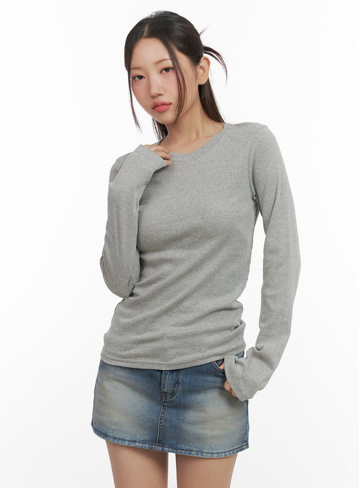 soft-round-neck-long-sleeve-tee-co417 / Gray