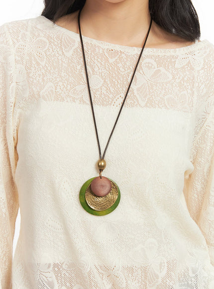 Round Wooden Studded Necklace CF513