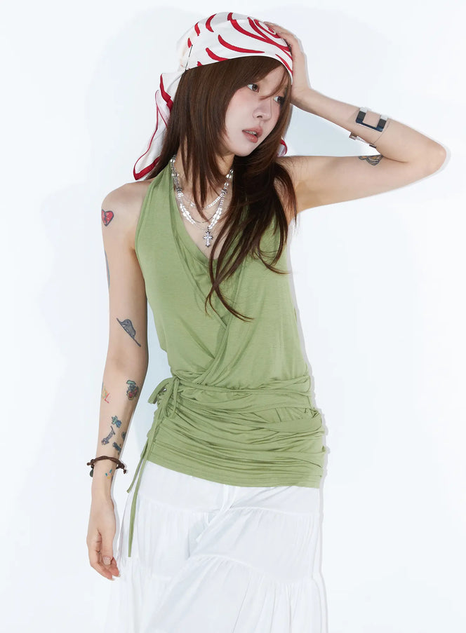 draped-halter-wrap-top-cy528 / Dark green