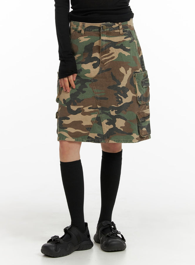 Denim Camo Cargo Midi Skirt CM412 Korean Women's Fashion