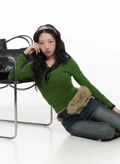 casual-u-neck-long-sleeve-top-cn514 / Green