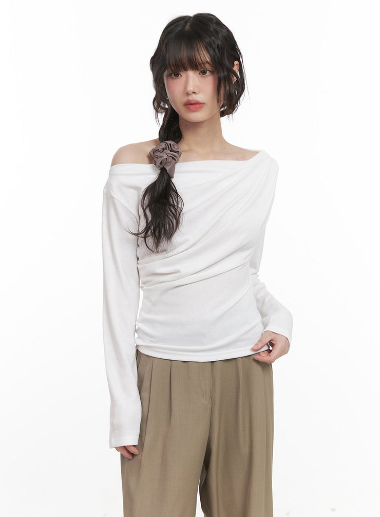 Draped Off-Shoulder Long Sleeve Top CJ528