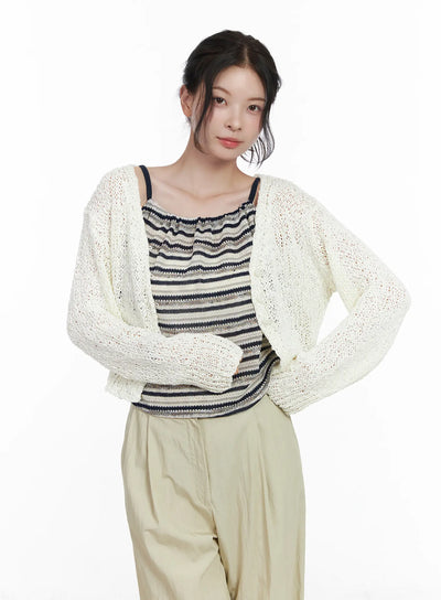knitted-crop-cardigan-ca509 / Light beige
