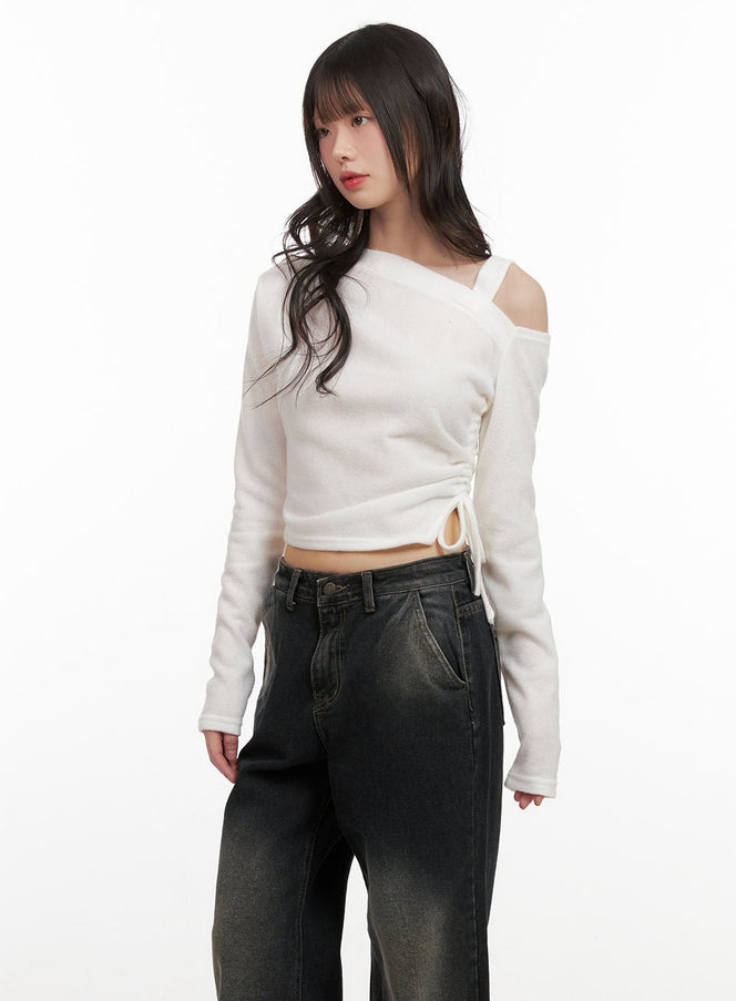 One-Shoulder Long-Sleeve Bliss Crop Top CJ501