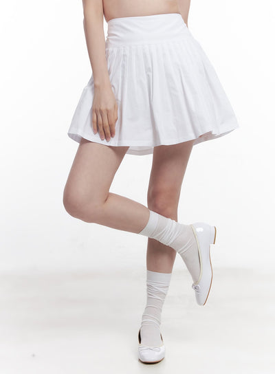 cotton-pleated-mini-skirt-cy519 / Light beige