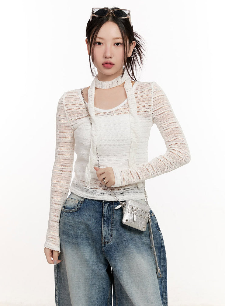 Sheer Slim-Fit Knitted Top CM507