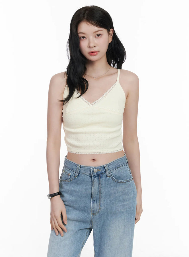 lace-trim-cami-ca510 / Light beige