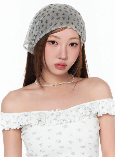 floral-sheer-kerchief-ca514 / Light beige