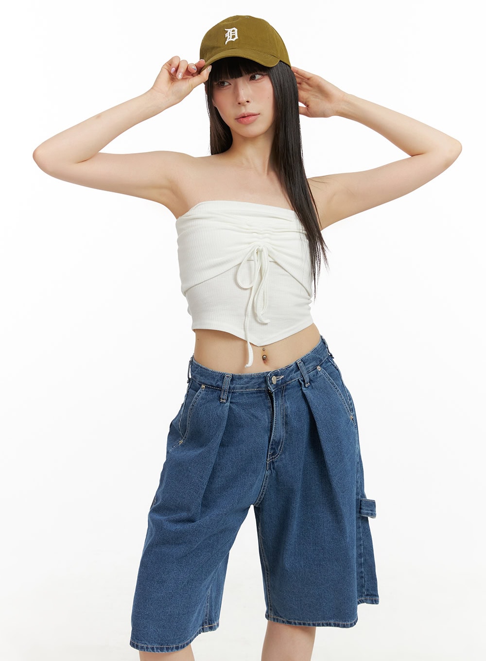 shirred-tube-crop-top-cu424 / Light beige