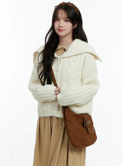 sailor-collar-cable-knit-cardigan-cd523 / Light beige