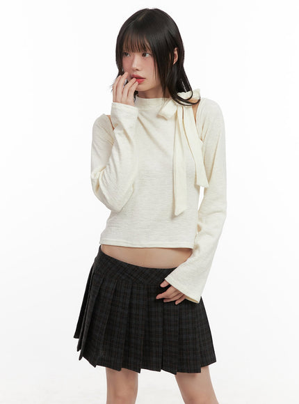 ribboned-bolero-high-neck-crop-top-set-cj501 / Light beige